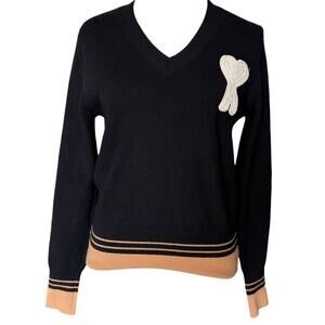 Ami Paris Black Tan V Neck Sweater Ami de Cœur Heart S